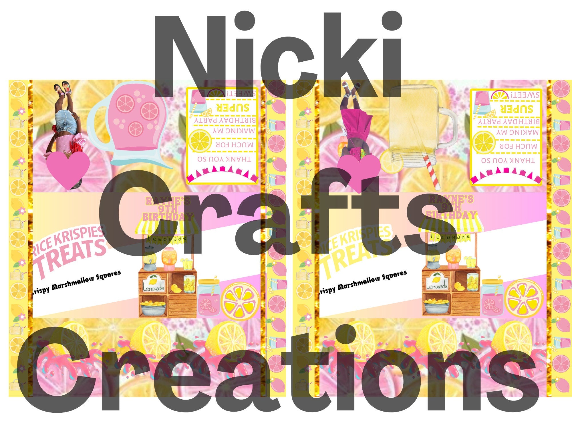 Pink Lemonade Birthday Custom Rice Krispie Treat Template