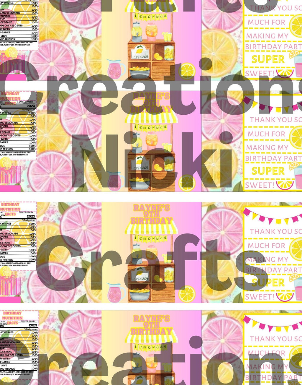Pink Lemonade Birthday Custom Gatorade party Template 12oz