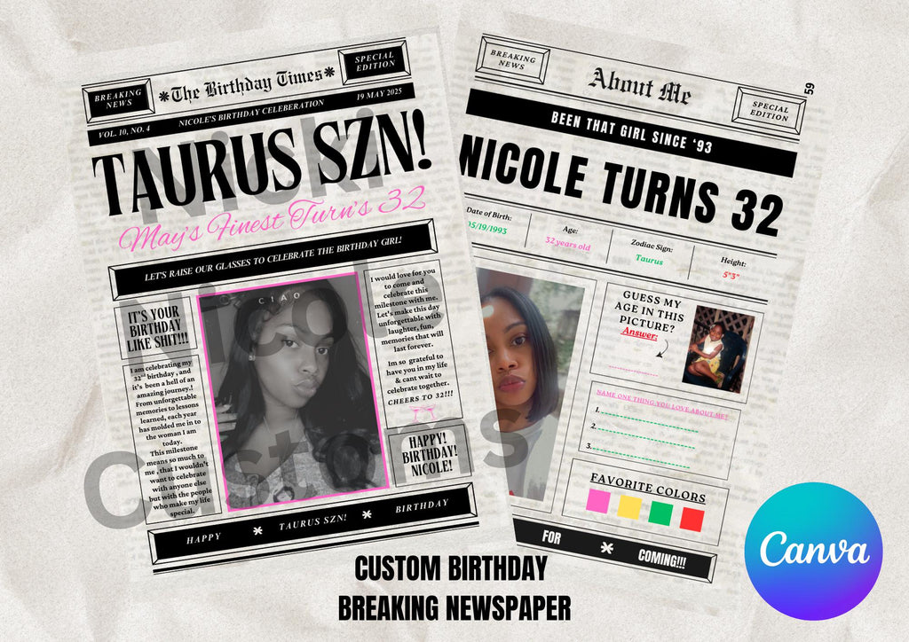 Custom Birthday Newspaper/Invitation |Newspaper Template