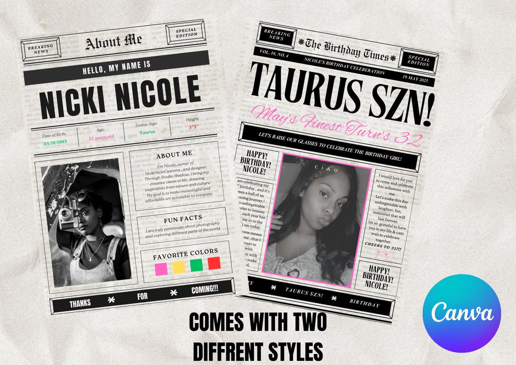 Custom Birthday Newspaper/Invitation |Newspaper Template