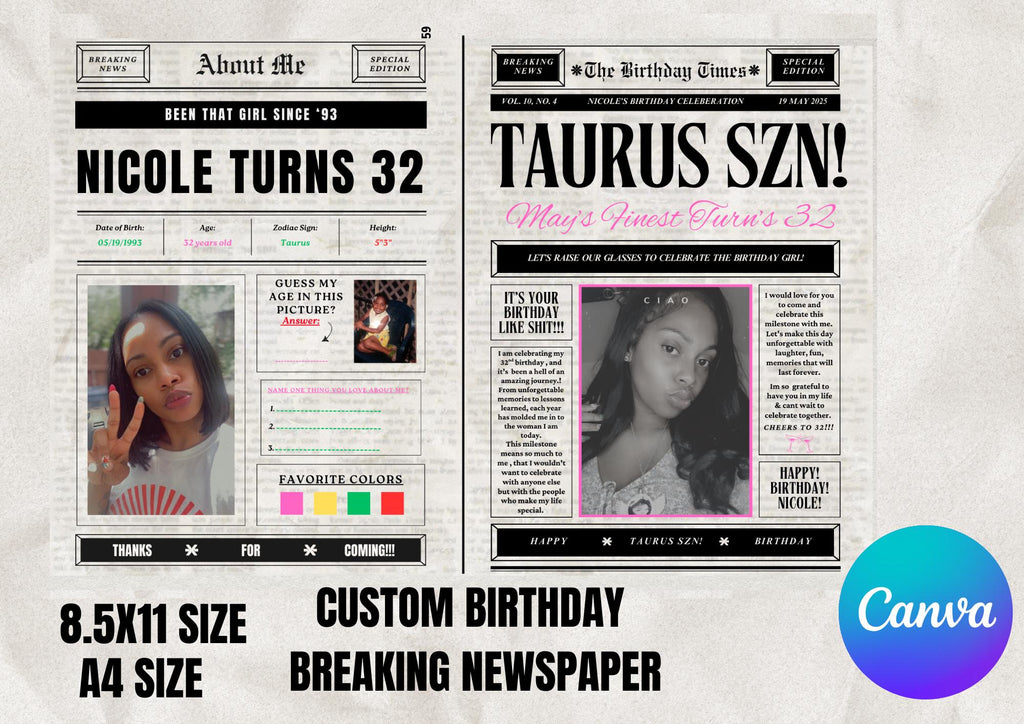 Custom Birthday Newspaper/Invitation |Newspaper Template