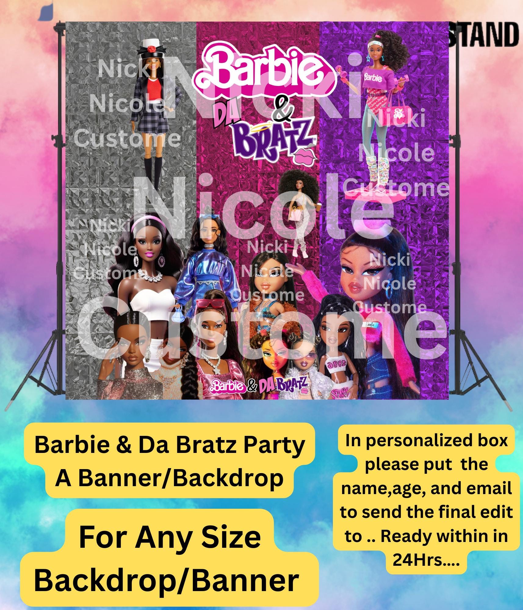 Custom Backdrop Banner, Kids Banner Backdrop, Party Backdrop, Bratz